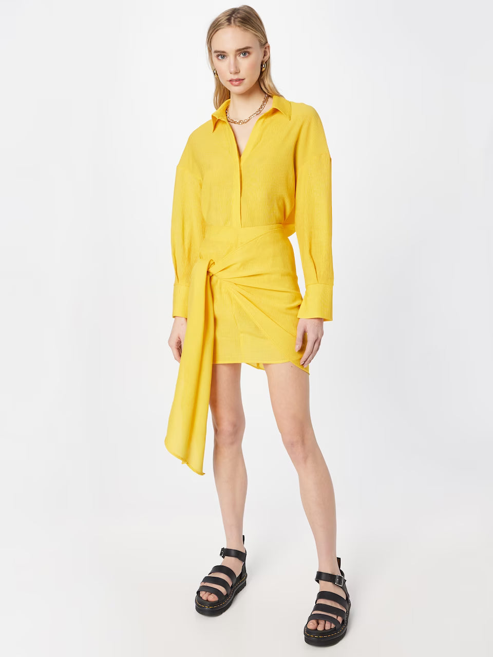 MISSPAP COMPLEU DOUA PIESE GALBEN DRAPE SIDE