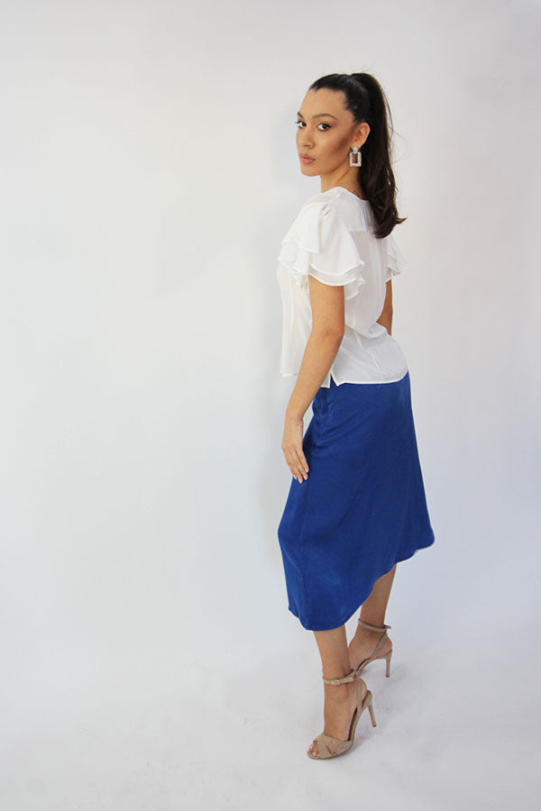 ONLY FUSTA SATINATA DAMA ELEGANTA ALBASTRA