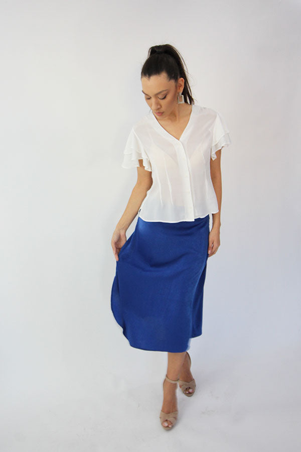 ONLY FUSTA SATINATA DAMA ELEGANTA ALBASTRA