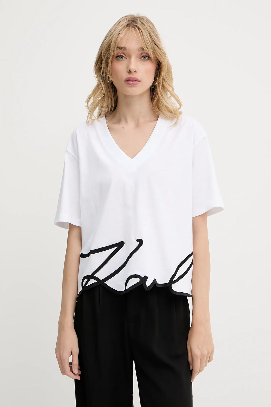 KARL LAGERFELD JEANS WHITE SIGNATURE HEM