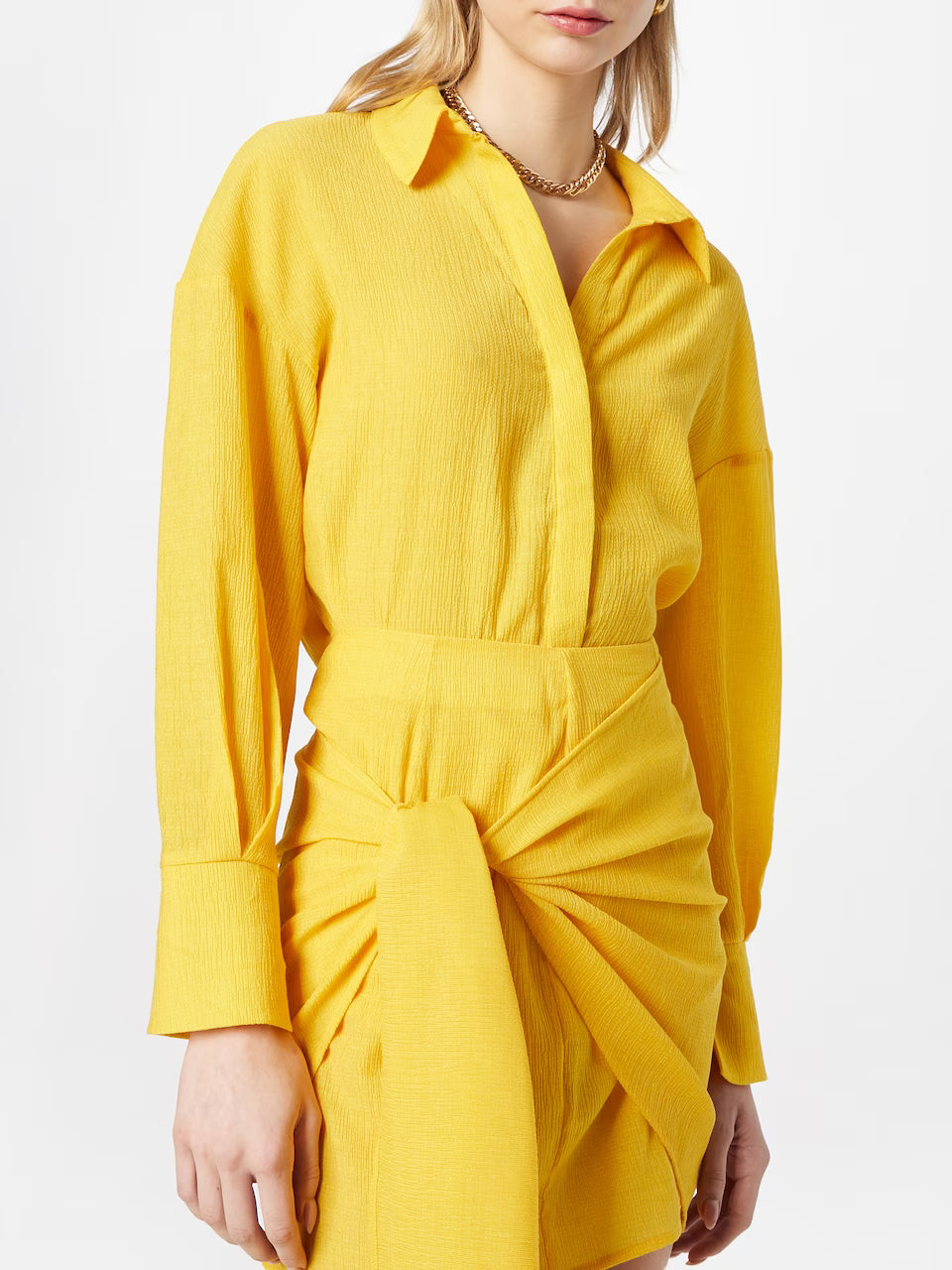 MISSPAP COMPLEU DOUA PIESE GALBEN DRAPE SIDE