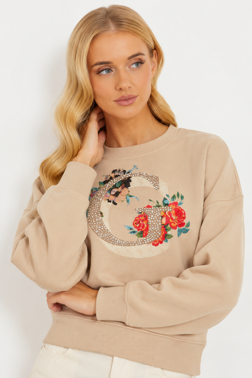 GUESS BLUZĂ FLORAL BEIGE